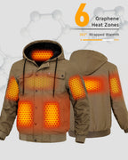 Men's Snap-Front Hooded Workwear 6-Zone Graphene Heated Jacket