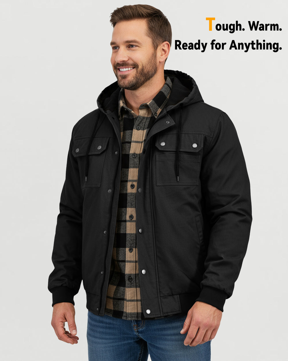 Men's Snap-Front Hooded Workwear 6-Zone Graphene Heated Jacket