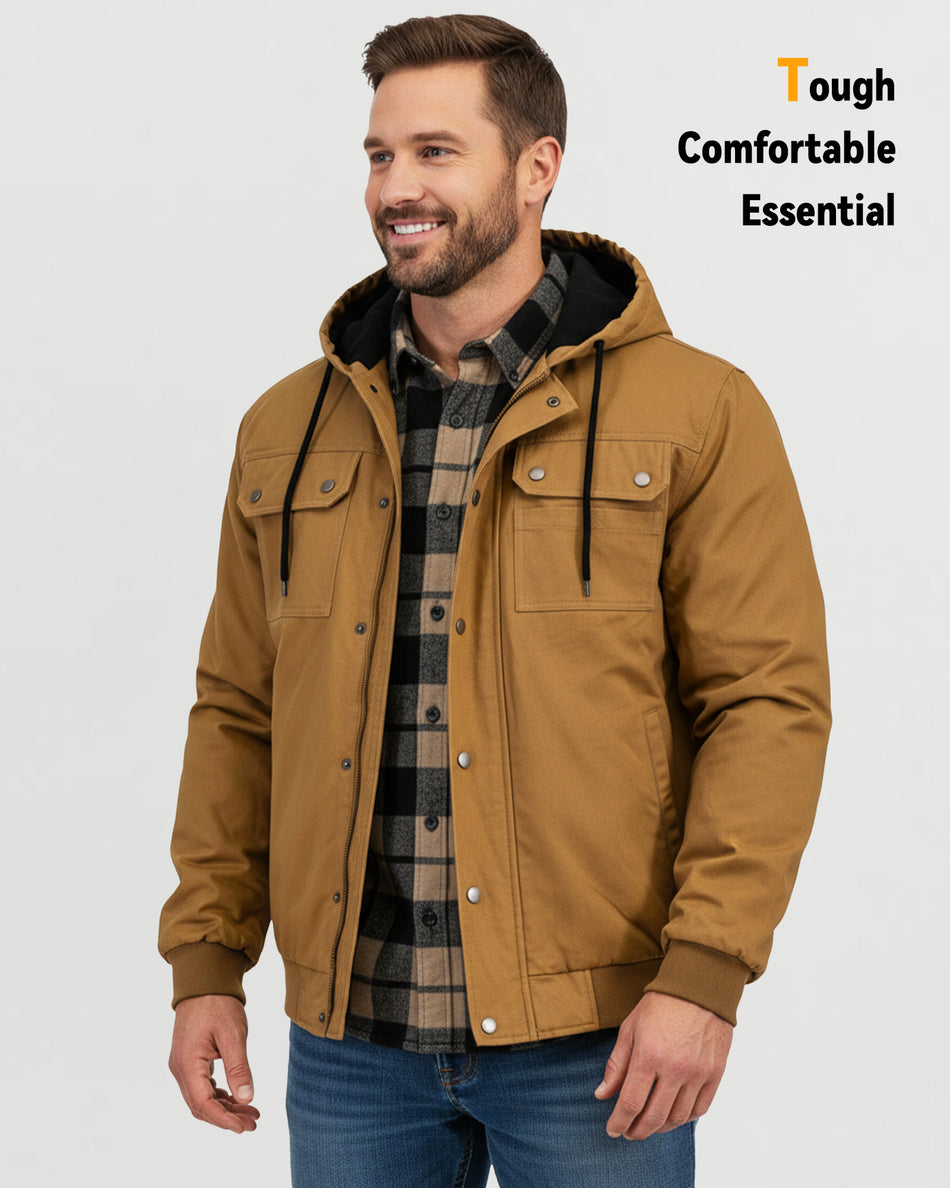Men's Snap-Front Hooded Workwear 6-Zone Graphene Heated Jacket