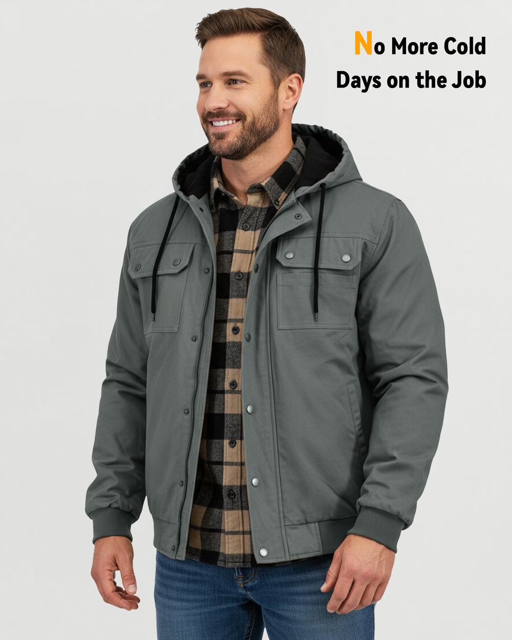 Men's Snap-Front Hooded Workwear 6-Zone Graphene Heated Jacket