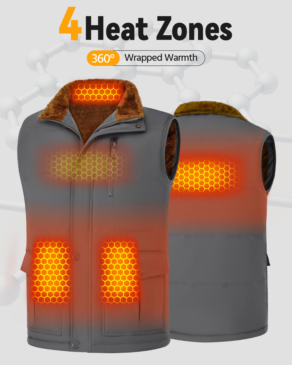 Men's Fleece-Lined Workwear 4-Zone Graphene Heated Vest