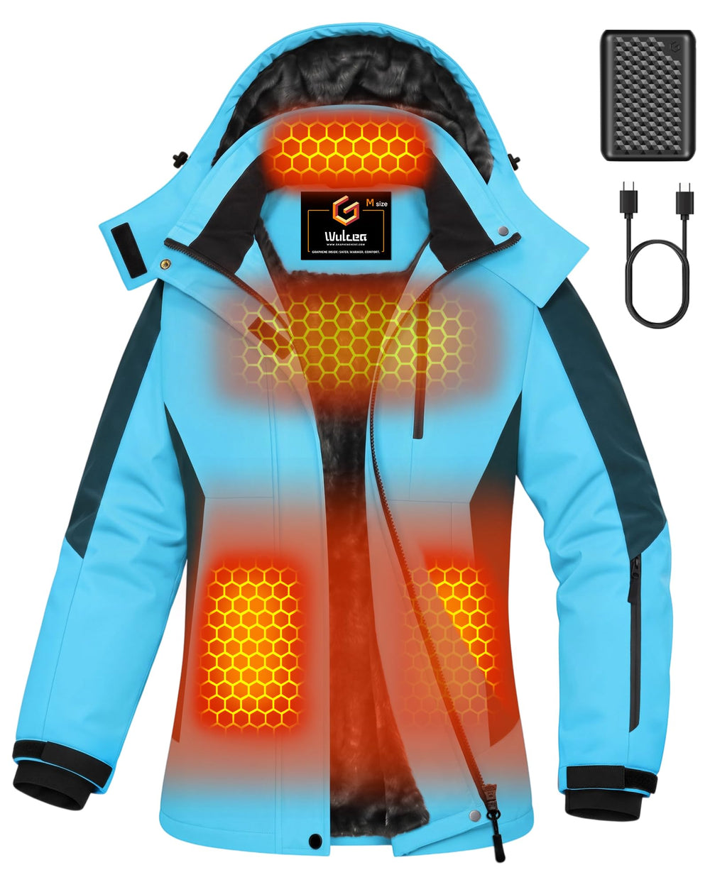 Women's Blue Color-Block Hardshell 6-Zone Graphene Heated Jacket