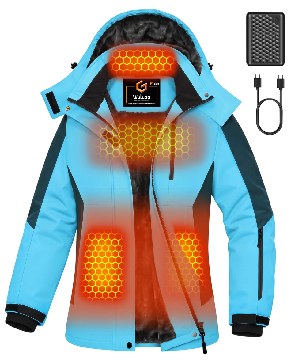 Women's Blue Color-Block Hardshell 6-Zone Graphene Heated Jacket