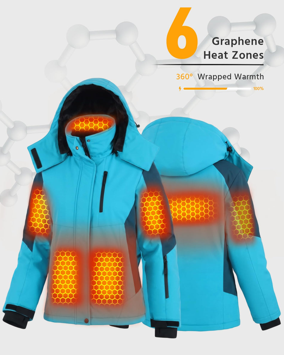 Women's Blue Color-Block Hardshell 6-Zone Graphene Heated Jacket | WB409