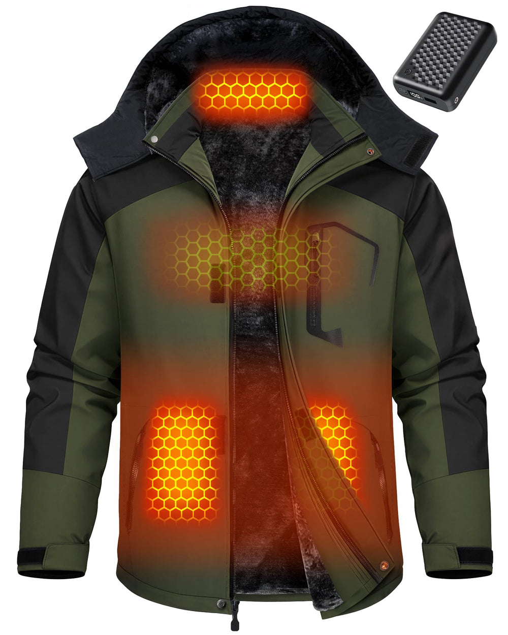 Wulcea Graphene Heated Jacket for Men Fur Lined with Large Capacity Battery Pack