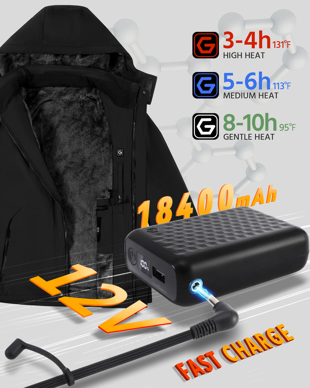 Men's Fur-Lined 6-Zone Graphene Heated Jacket