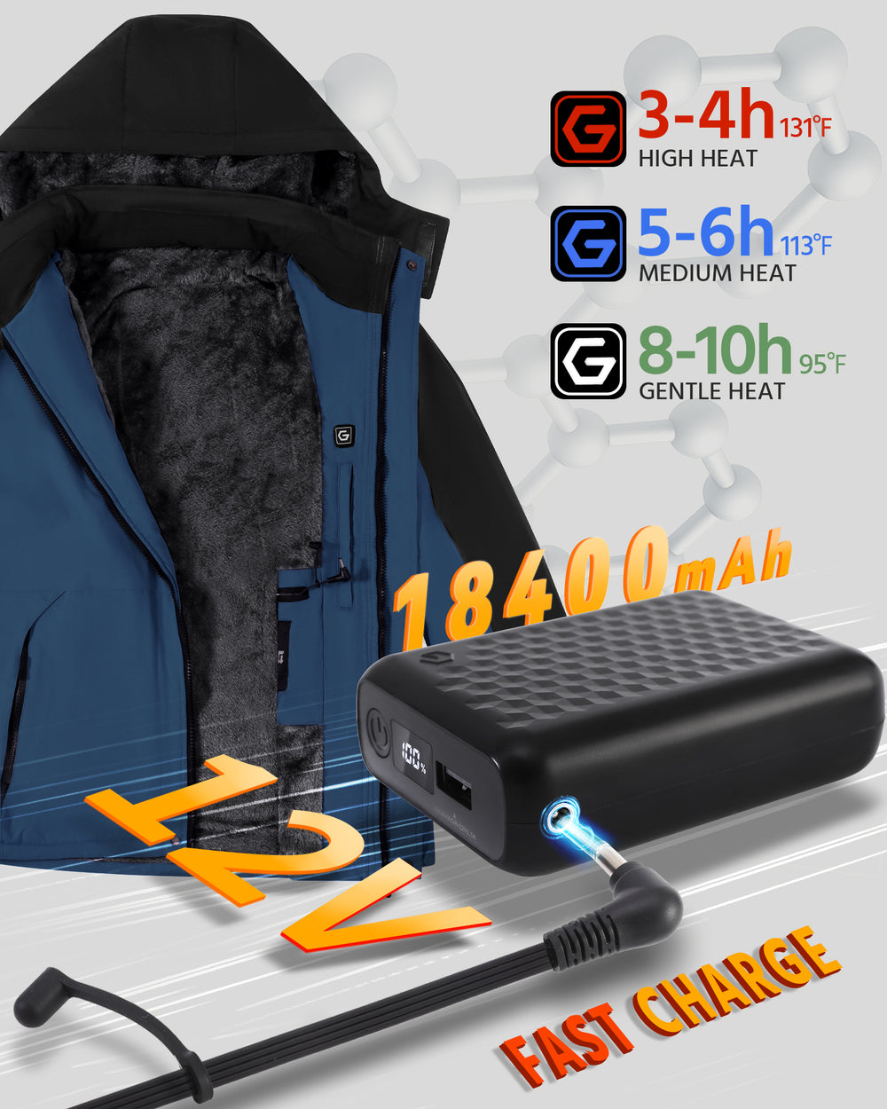 Men's Fur-Lined 6-Zone Graphene Heated Jacket
