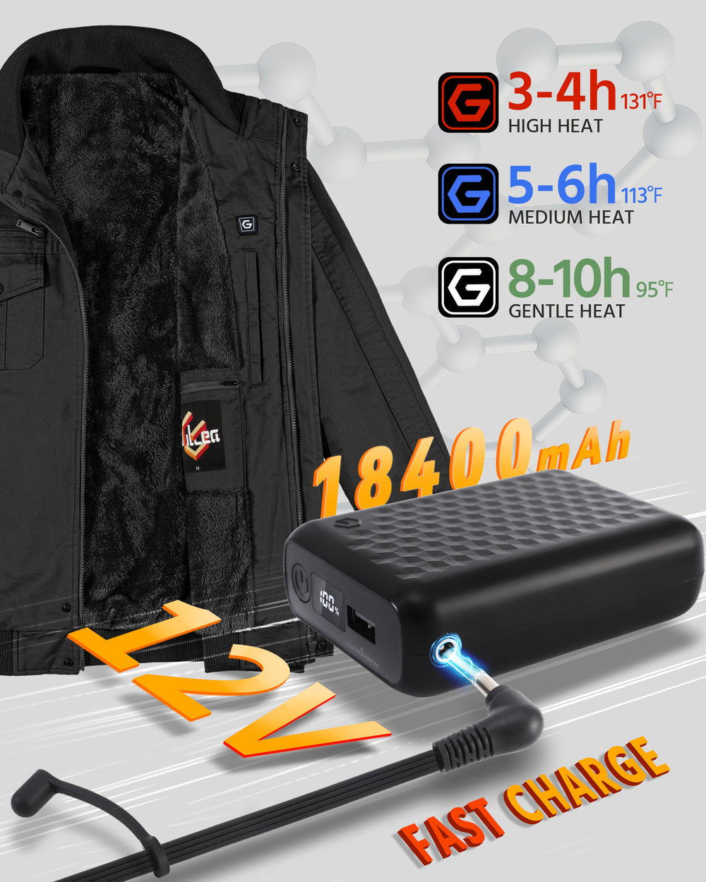 Men's Fleece-Lined Zip-Up Denim 6-Zone Graphene Heated Jacket