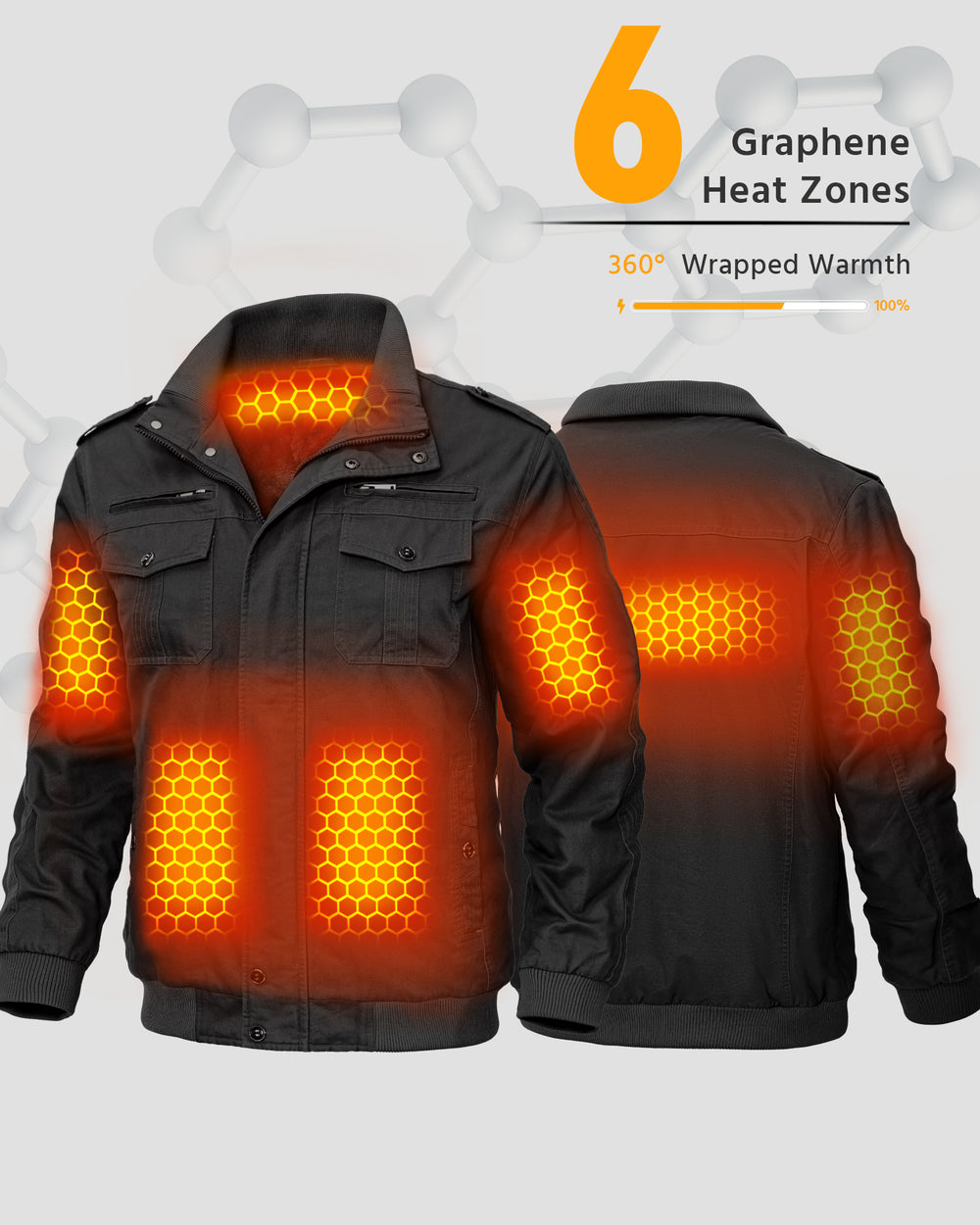 Men's Fleece-Lined Zip-Up Denim 6-Zone Graphene Heated Jacket