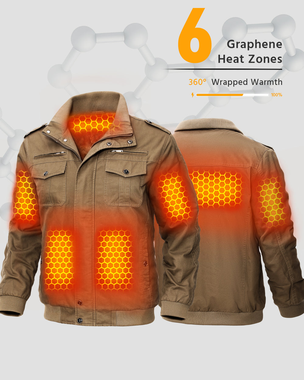 Men's Fleece-Lined Zip-Up Denim 6-Zone Graphene Heated Jacket