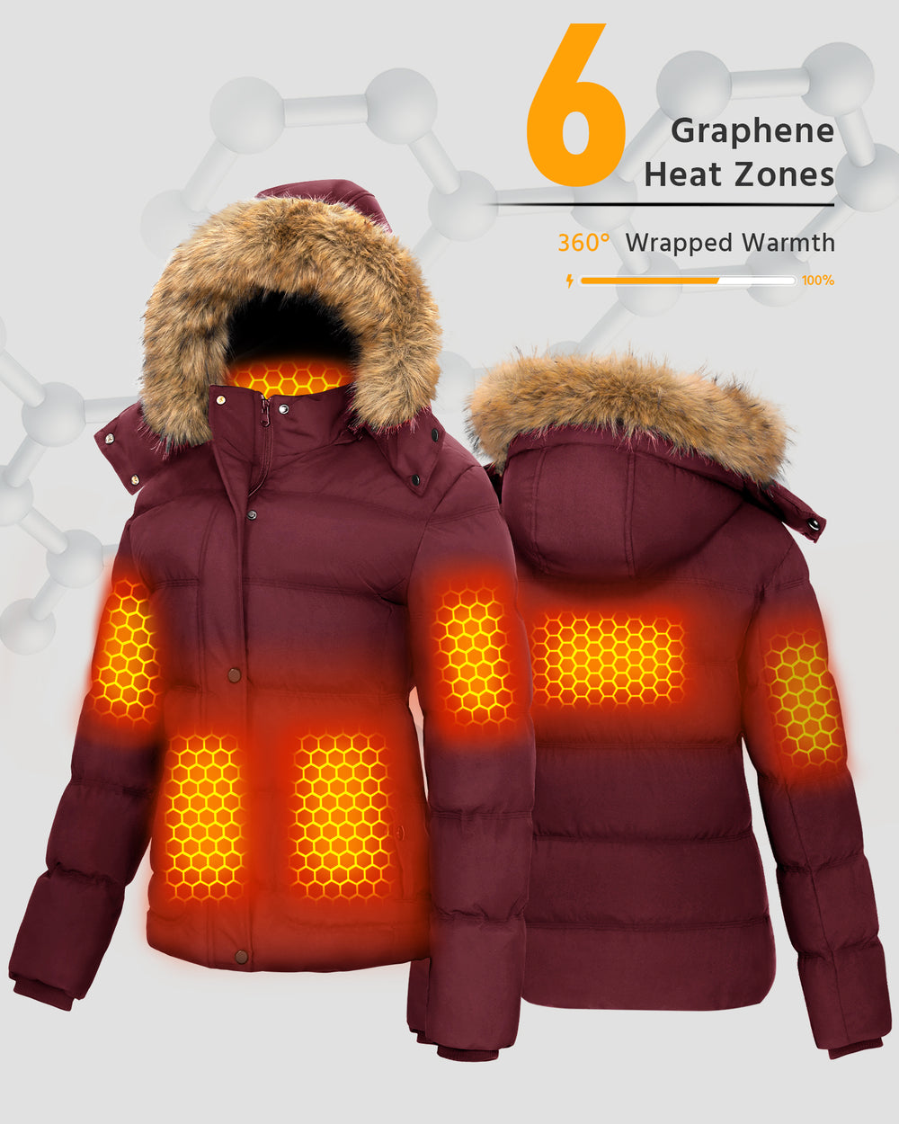 Women's Short Puffer 6-Zone Graphene Heated Jacket